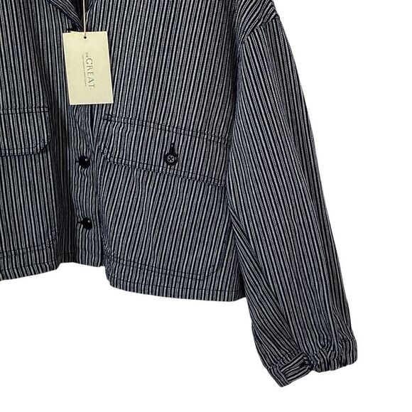 THE GREAT. Size 3 (US L) Pilot Swing Striped Cropped Boxy Cargo Jacket Stripe - Picture 6 of 14